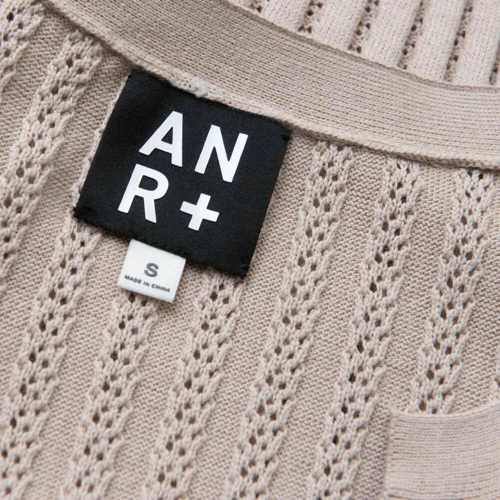 ANR+ Alp N Rock Ribbed Knit Dress Bodycon Cap Sleeve Midi Tan Size Small - Picture 3 of 6